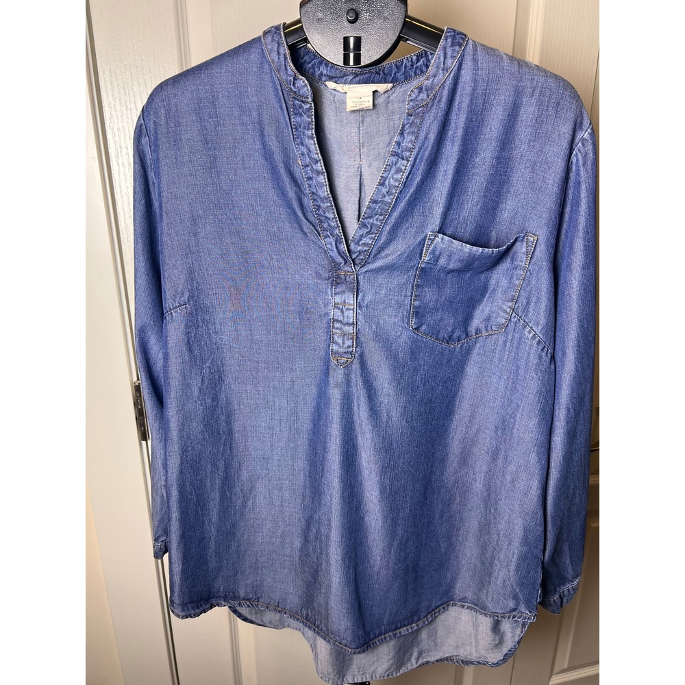 Workshop Tunic Women 1X Denim Look Feminine Minimalist CasualChic Plus Size Fall
